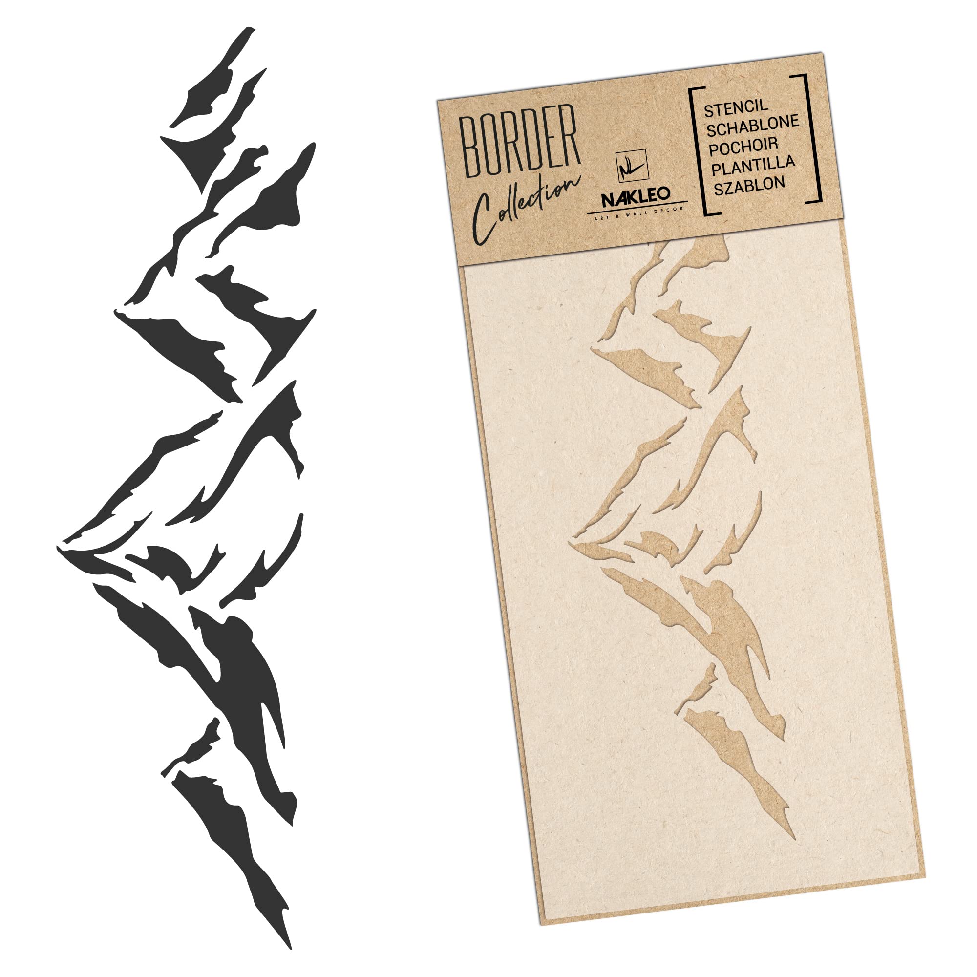 NAKLEO Border Wall Stencil 21x45cm, Mountains Peaks Climbing Pattern, Reusable Plastic Template, Painting Stripe DIY Art and Craft Home Decor, Fabric Furniture Wood Paper Patio