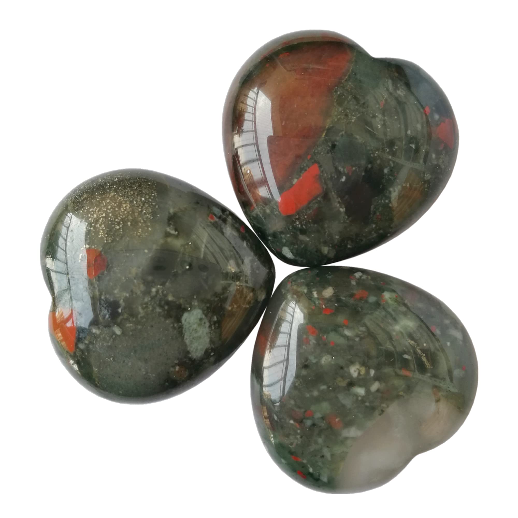Manekieko 3 Pcs Natural African Bloodstone Pocket Palm Thumb Healing Crystal Heart Love Worry Stones,25mm Reiki Balancing Crystal and Healing Stones