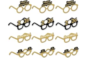 SWYOUN 2026 Glitter Card Glasses Happy New Year's Eve Glasses Party Photo Prop(Pack of 12)