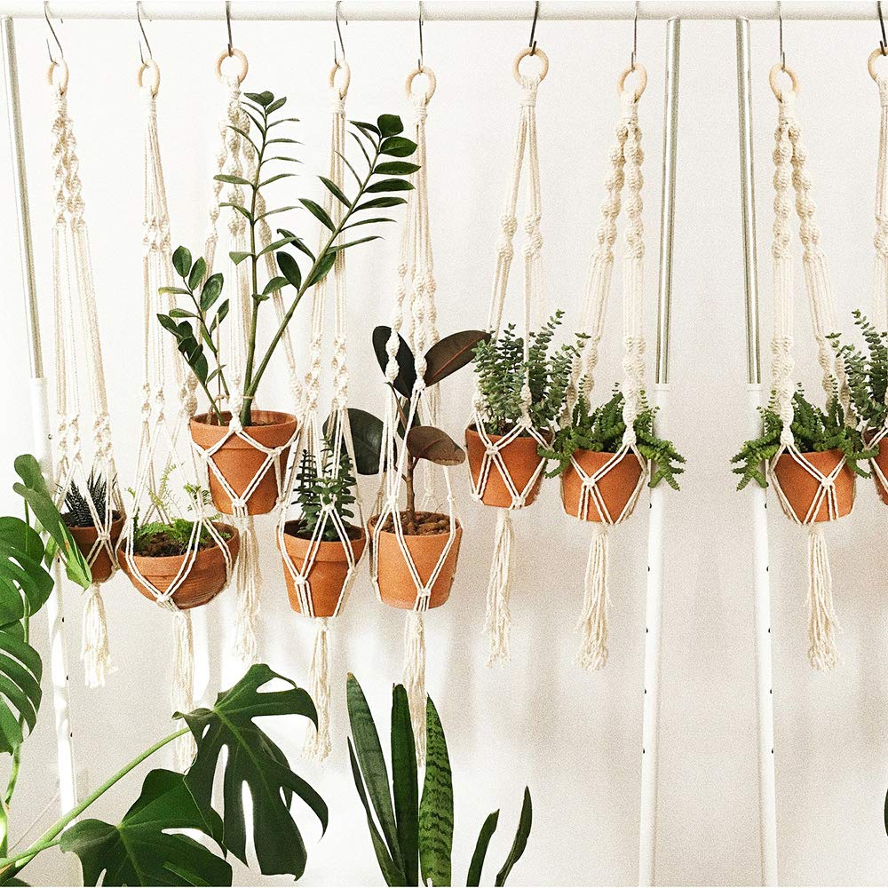 Macrame Plant Hangers, 4 Pack Handmade Indoor Outdoor Wall Hanging Planter, Cotton Rope Decorative Flower Pot Holder for Home, Patio, Garden (Pack of 4-Creamy-White)