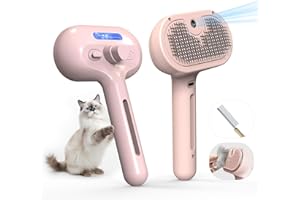 EILIMY Pet Grooming Brush with Electronic Mist Spray - Gentle Deshedding Tool for Cats & Dogs, Pet Steam Brush，Reduces Shedding, Soft Bristles, Promotes Healthy Coat-Comes with a hair smoothing comb-Red