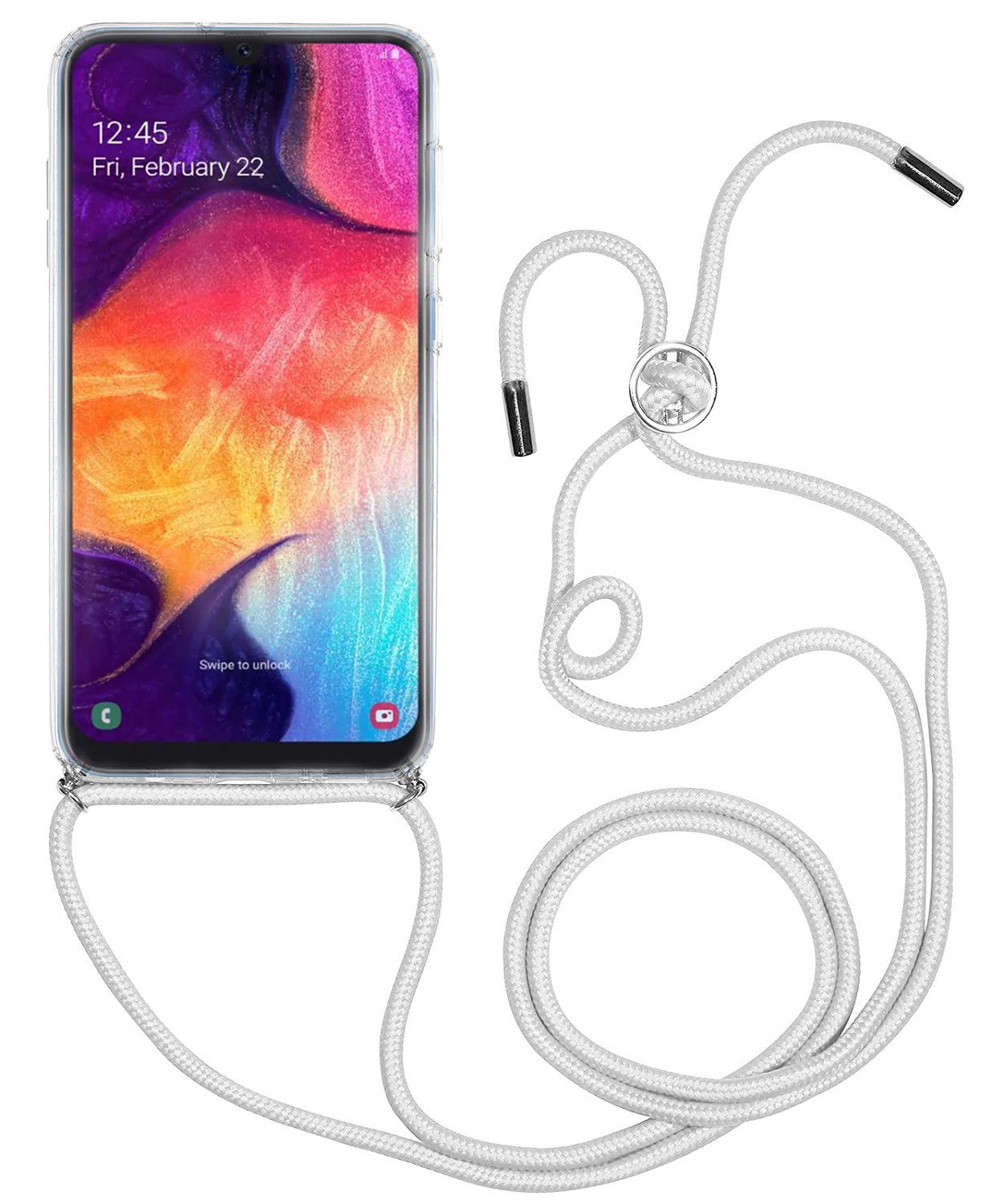 StilGut Mobile Phone Chain Compatible with Galaxy A50, Transparent Back Cover with Grey Cord