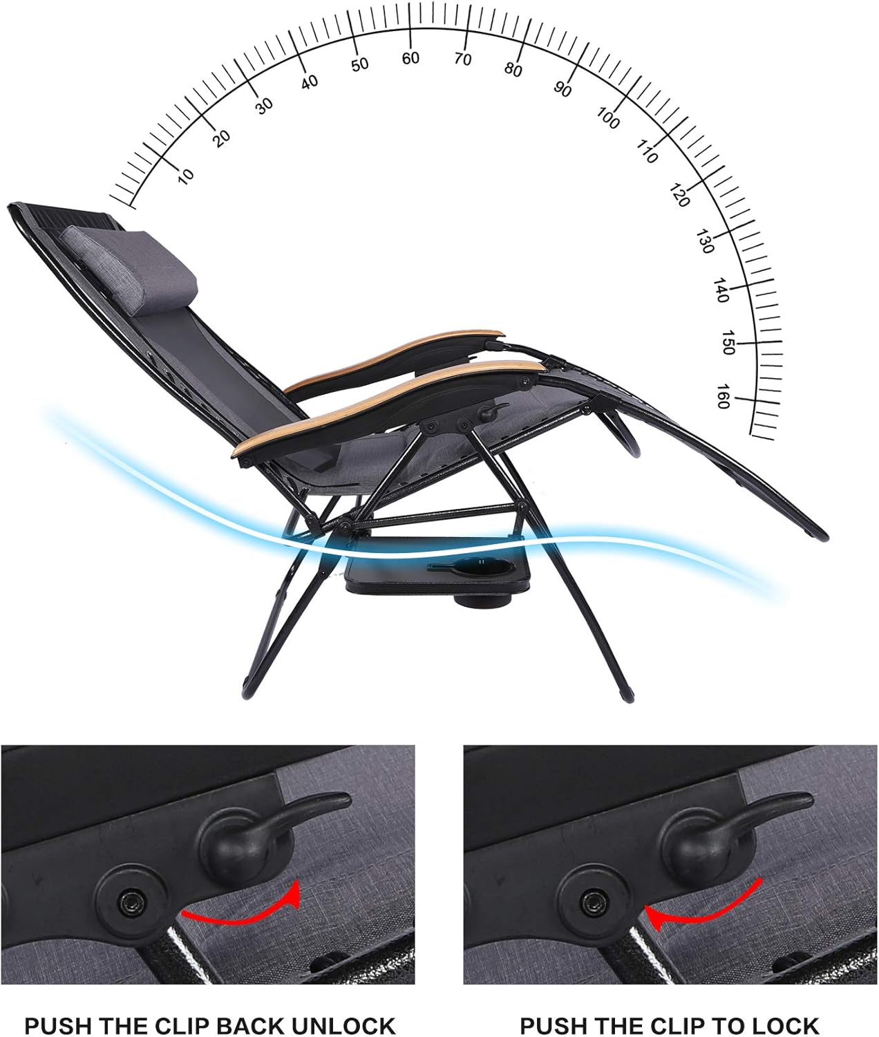 PORTAL Oversized Mesh Back Zero Gravity Recliner Chair, XL Padded Seat Adjustable Patio Lounge Chair with Lumbar Support Pillow and Side Table Support 350lbs (Dark Grey) : Garden & Outdoor