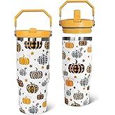 Zifmrtrwn Fall Tumbler with Handle and Straw Autumn Buffalo Plaid Pumpkin Tumbler Insulated Stainless Steel Cup Coffee Travel Mug Fall Gifts Decor-30 oz(1PCS)