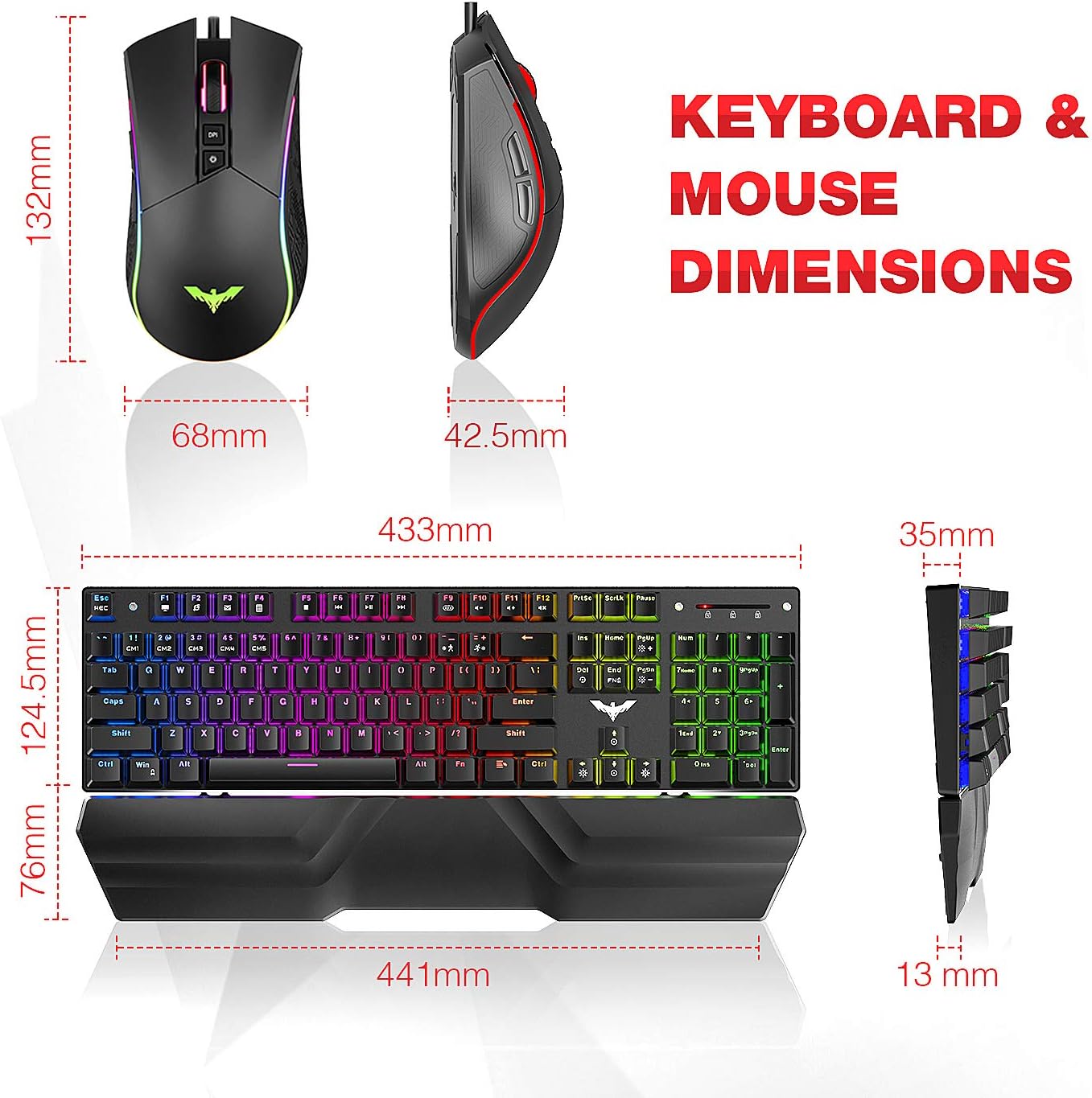 Havit Mechanical Keyboard and Mouse Combo RGB Gaming 104 Keys Blue Switches Wired USB Keyboards with Detachable Wrist Rest, Programmable Gaming Mouse for PC Gamer Computer Desktop (Black): Computers & Accessories