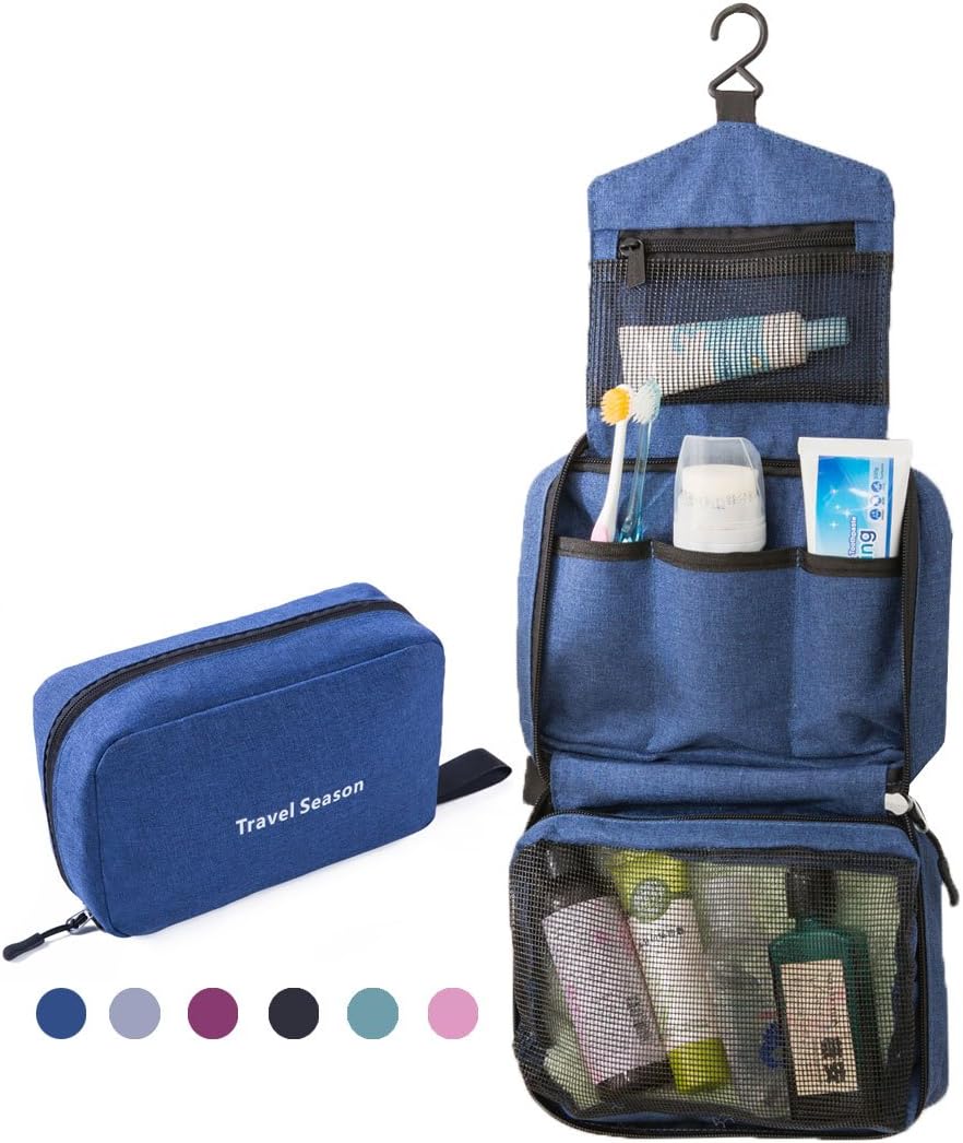 Feeker Travel Hanging Toiletry Bag, Makeup Bag Waterproof Portable Dopp Kit, Makeup Cosmetic Organizer Bathroom Shaving Case for Men/Women (Blue)