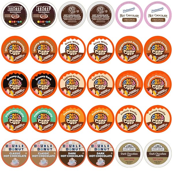 PERFECT SAMPLERS HOT CHOCOLATE SINGLE SERVE CUPS FOR KEURIG K CUP BREWERS, VARIETY PACK SAMPLER, COCOA, 30 COUNT