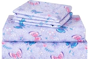 lasoftan Kids Sheet Set Twin Size 3 Pcs, Girls Twin Sheet Set with Floral Butterfly Pattern，Kids Girls Twin Fitted Sheet ，Breathable & Silky Soft Microfiber Kids Fitted Sheet