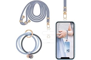 ROCONTRIP Phone Lanyard,2 in 1 Crossbody Lanyard and Silicone Wrist Strap Phone Charms with 2 X Phone Patch Compatible with All Smartphone(Blue Grey)