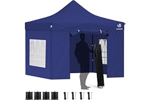 VOUNOT 10'x10' Pop up Canopy Tent with Sidewalls Instant Waterproof Canopy Heavy Duty Gazebo Tents with Roller Bag and Leg Weights, Blue