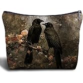 Zomhix Black Raven Goth Makeup Bag - Goth Gifts, Raven Crow Lovers Gifts, Vintage Raven Flower Cosmetic Bag, Raven Couple Zippered Bag for Travel Bag Purse, Print