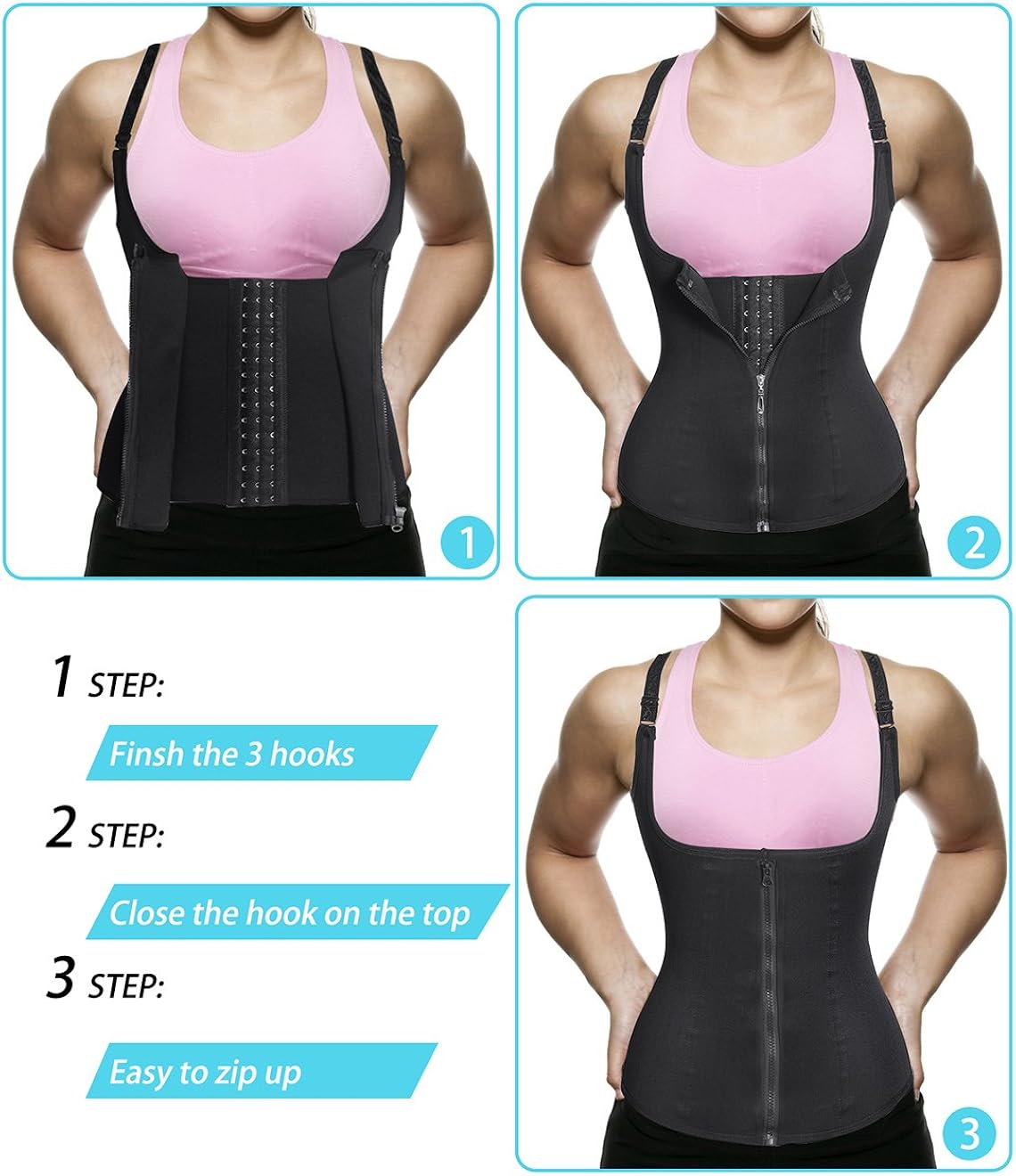 Nebility Women Waist Trainer Corset Zipper Vest Body Shaper Cincher Tank Top with Adjustable Straps at  Women’s Clothing store
