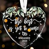 Fynleka Engaged Ornament 2025, Engagement Gifts for Couples First Christmas Just Engaged Glass Ornament Decorations, Happy Engagement Gift for Her, Women, Bride to Be
