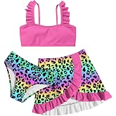 ALISISTER Girls Swimsuit 3 Piece Bathing Suits Bikini Sets for 4-12 Years | Adjustable Straps, Tankini with Cover Up Skirt, Summer Swimwear for Beach, Pool, Water Party