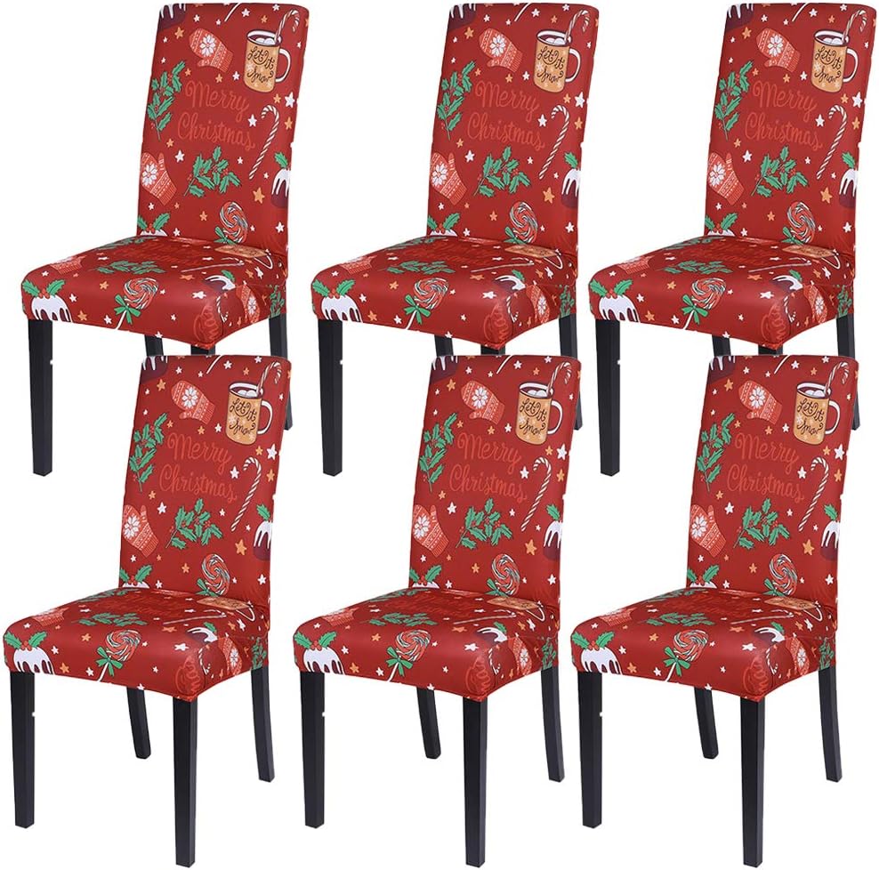 Slipcovers - SearchI Christmas Dining Room Chair Covers Set of 6, Stretch Xmas Chair Slipcovers Protector, Spandex Washable Kitchen Parsons Chair Cover for Dining Room,Christmas Decor,Holiday Party(Christmas Red)