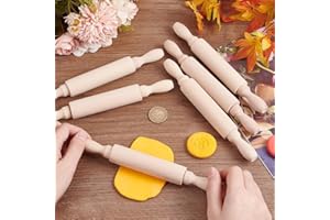 Mini Wooden Rolling Pins for Baking 6 Pack – Small Size Dough Roller with Dual Handles, Smooth Natural Wood Finish, Ideal for