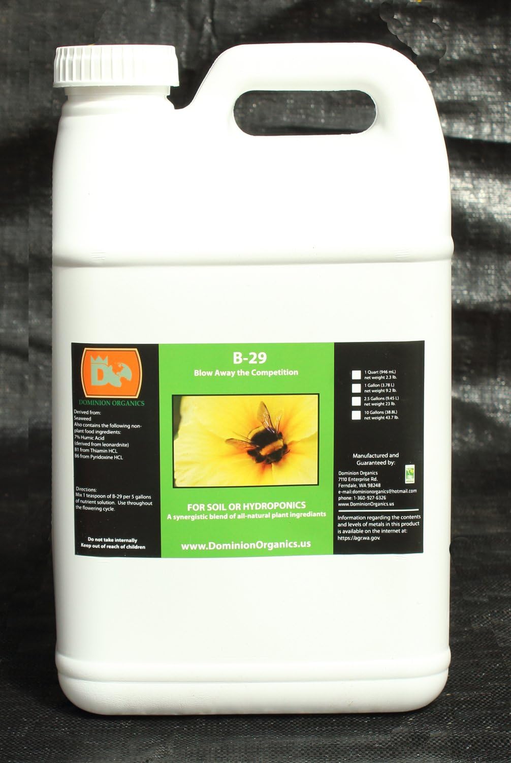 Dominion Organics B-29 Organic Hydroponic Nutrient 2.5 Gallon