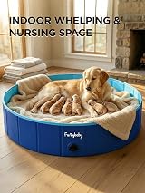 furrybaby Large Dog Paddling Pool Foldable Navy 120x30 cm Non-Slip Drain view 9
