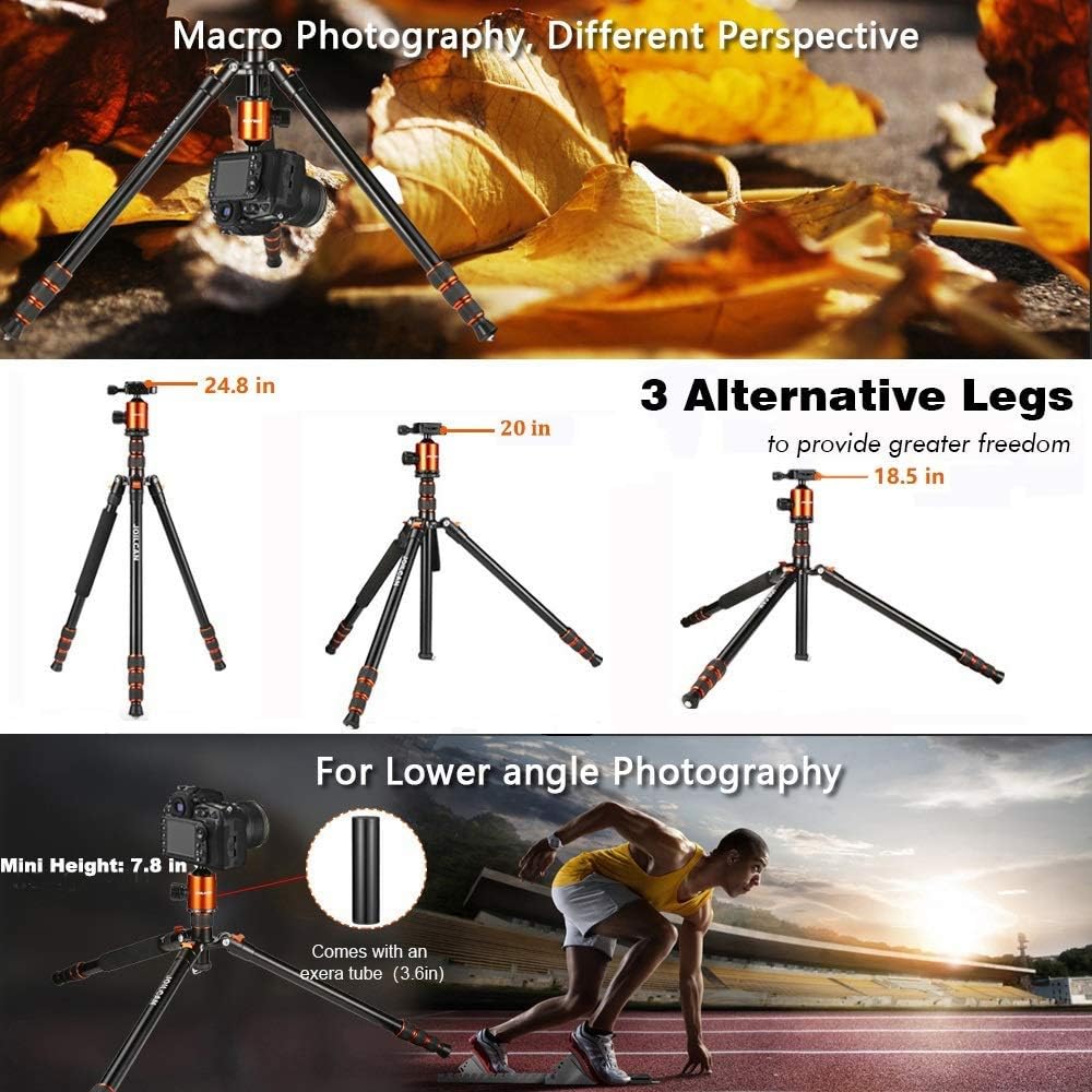 Joilcan 80-inch Tripod for Camera, Aluminum Tripod for DSLR, Monopod, Lightweight Tripod with 360 Degree Ball Head Stable for Travel and Work 18.5"-80", 19lb Load (Orange) : Camera & Photo
