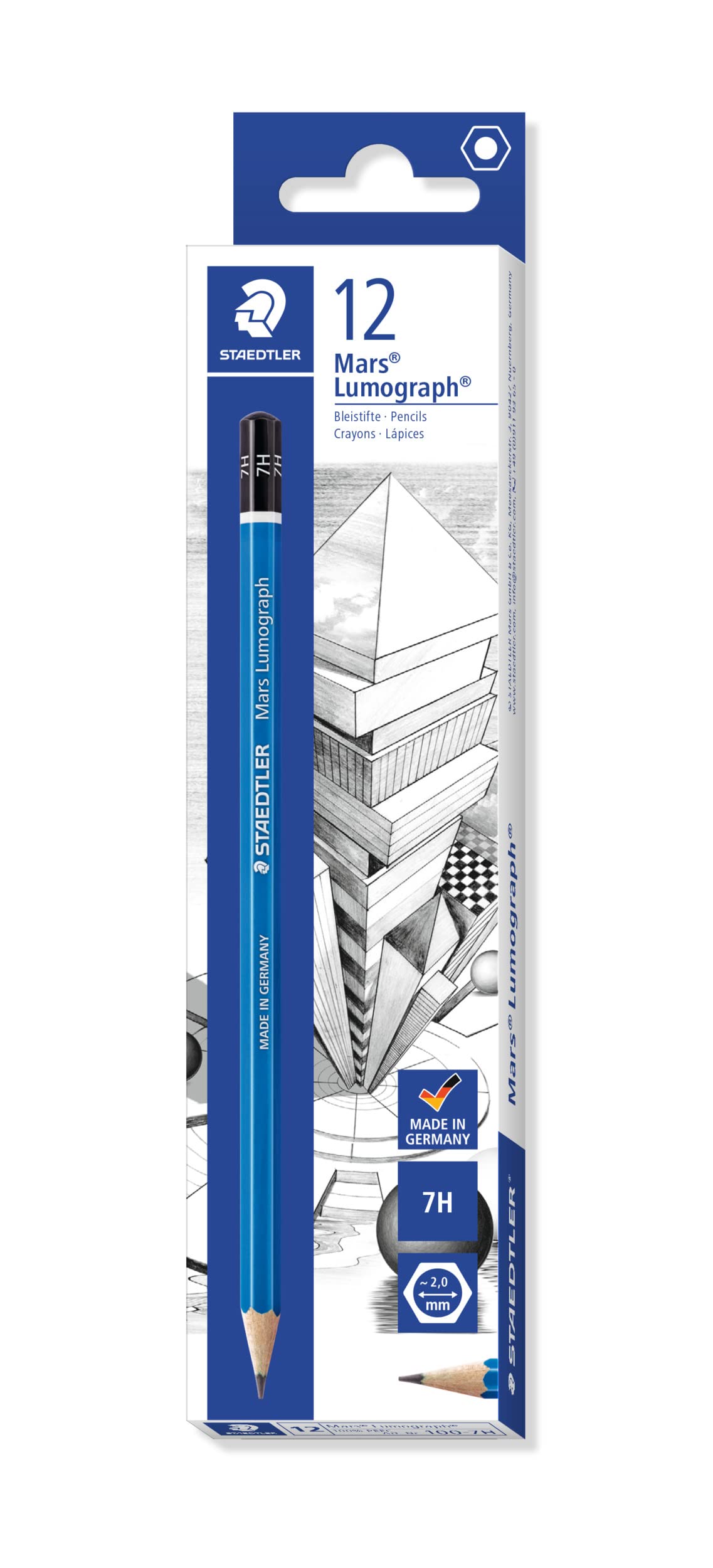 STAEDTLER 100-7H Mars Lumograph Graphite Pencils for Drawing & Sketching - 7H (Box of 12)