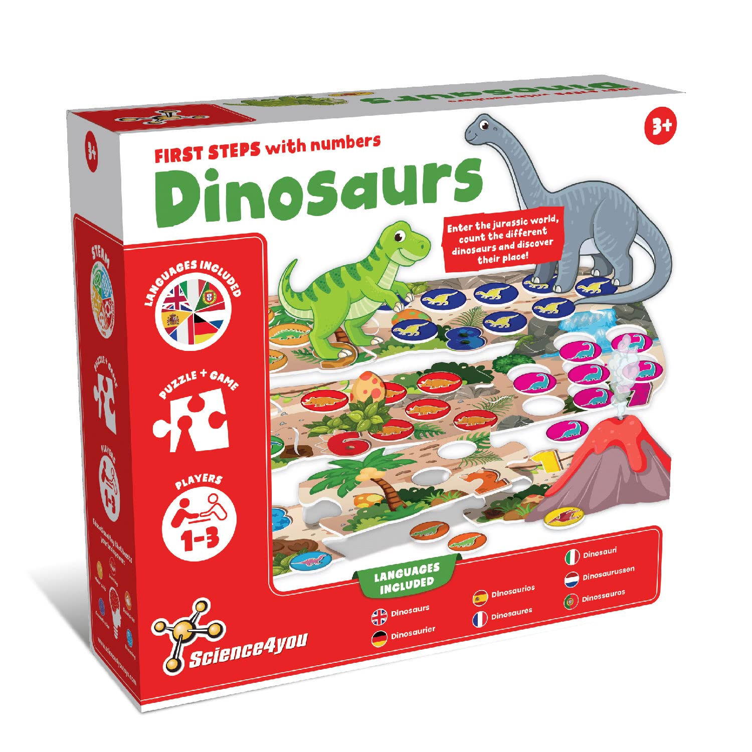 Science4you Dinosaur Puzzle Games with Numbers - Dinosaurs & Number Games for Kids 3+ Years