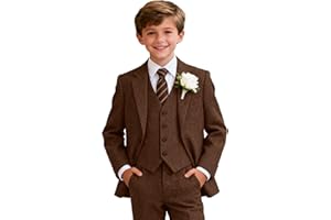 YOTSAISPRING Retro Tweed Boys Suit 3 Piece Slim Fit Herringbone Jackets Set Wool Blend Suits Blazer Vest Pants Tux Wedding Outfit for Boy