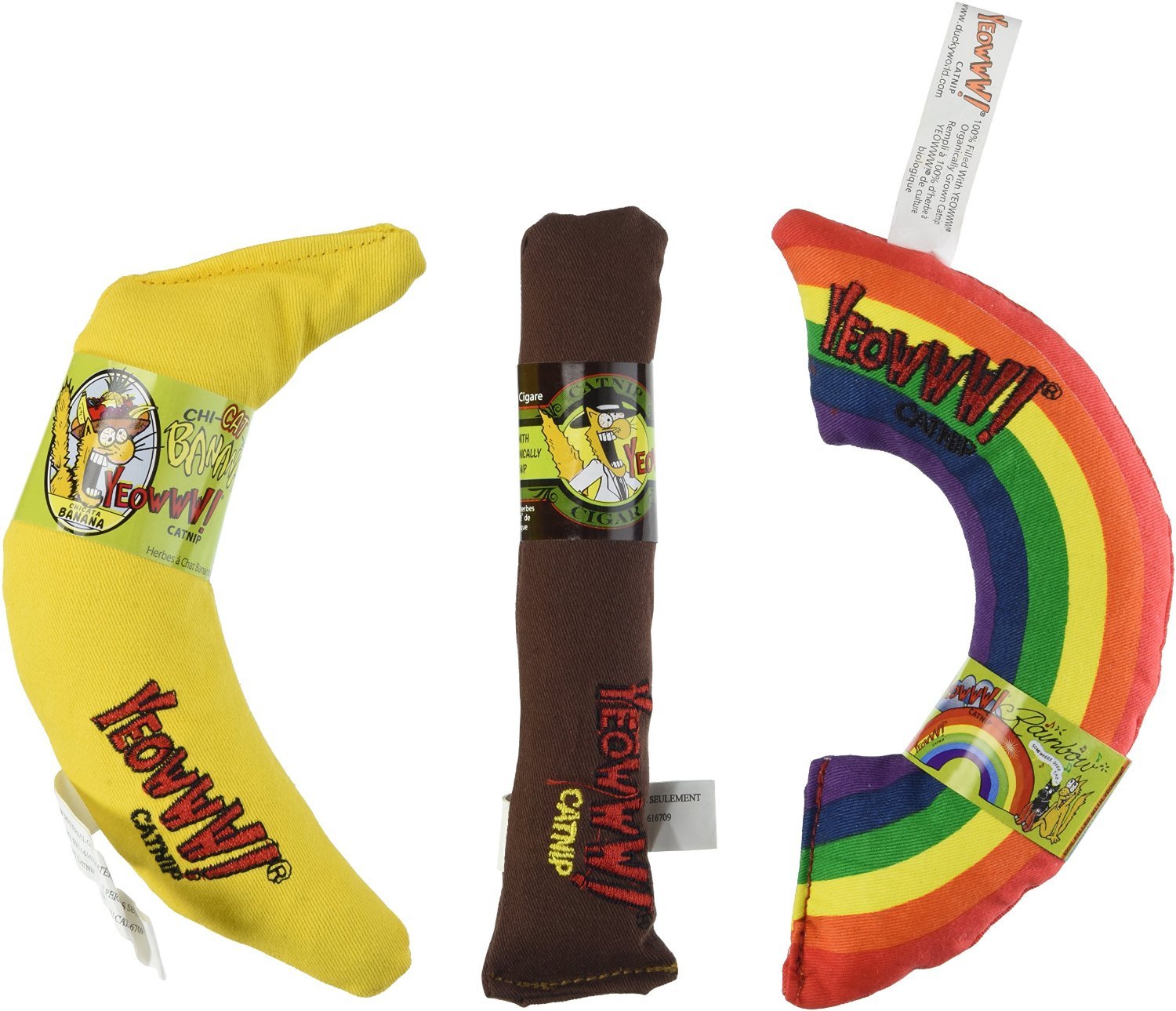 Yeowww! Yeowww! Catnip Toy Variety Pack Cigar & Banana & Rainbow