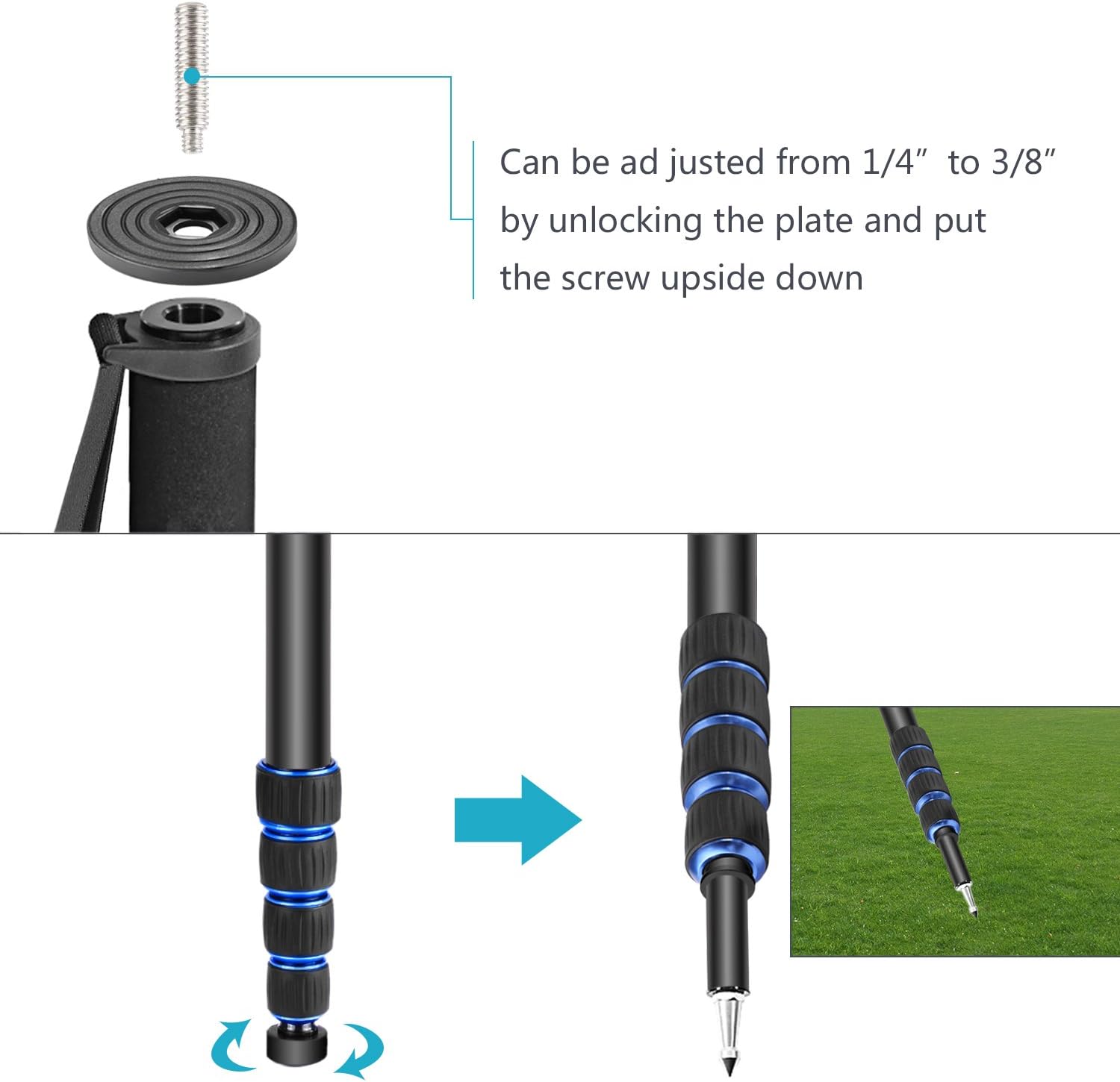 Neewer Extendable Camera Monopod with Removable Foldable Tripod Support Base:Aluminum Alloy, 20-66 inches/52-168 Centimeters for Canon Nikon Sony DSLR Cameras, Payload up to 11 pounds/5 kilograms : Camera & Photo