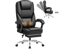 Shahoo Executive Office Chair with Massage, Ergonomic Reclining High Back Leather Seats with Footrest and Lumbar Support, Big and Tall, 400Lbs Heavy Duty, Black