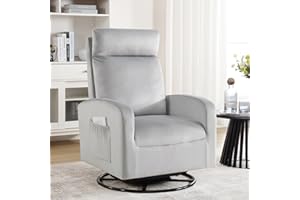 HOMYKA 360° Swivel Glider Rocking Chair,Swivel Rocker Gliding Chair for Nursery,Glider Nursing Chairs with Side Pocket and High Back for Living Room,Bedroom,Velvet Grey