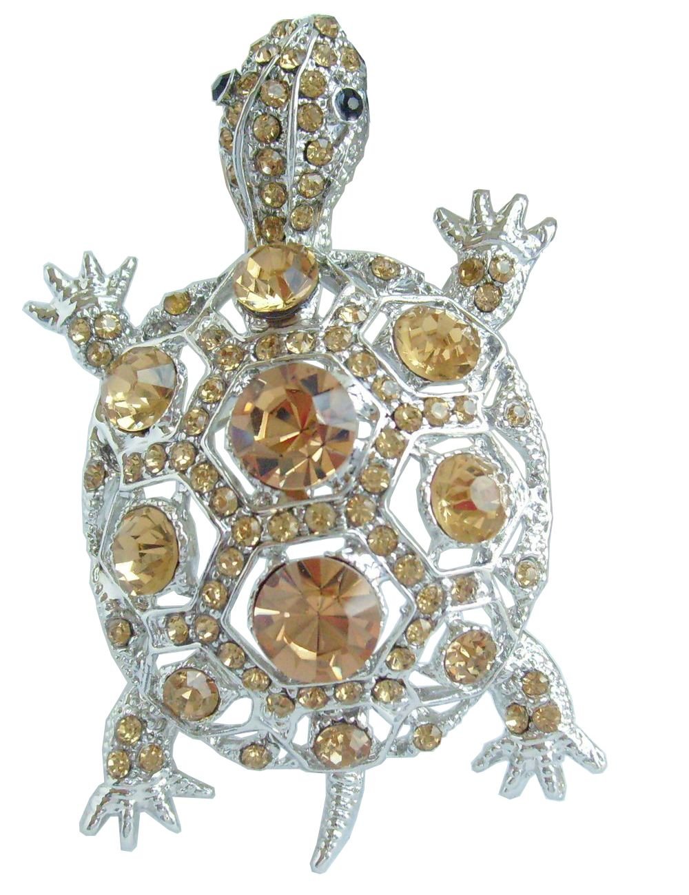 Sindary 2.36" Cute Animal Turtle Tortoise Brooch Pin Pendant Austrian Crystal UKB3631 (Silver-Tone Yellow)