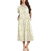 Ekouaer Long Nightgowns for Women Short Sleeve Sleepshirt Button Sleep Dress with Pockets