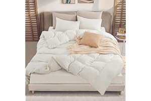 NEXHOME PRO Organic Jersey Knit Cotton Duvet Cover Set - Queen Cream Grey 3pcs Bedding Sets Soft Breathable T Shirt White Cotton Comforter Cover with Zipper Closure(No Comforter Included)