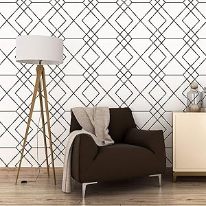 White and Black Trellis Modern Wallpaper, Removable and Waterproof for Home Design and Room Wallpaper Decoration, Super Large Size 0.53m x 10m / 393.7" x 21"