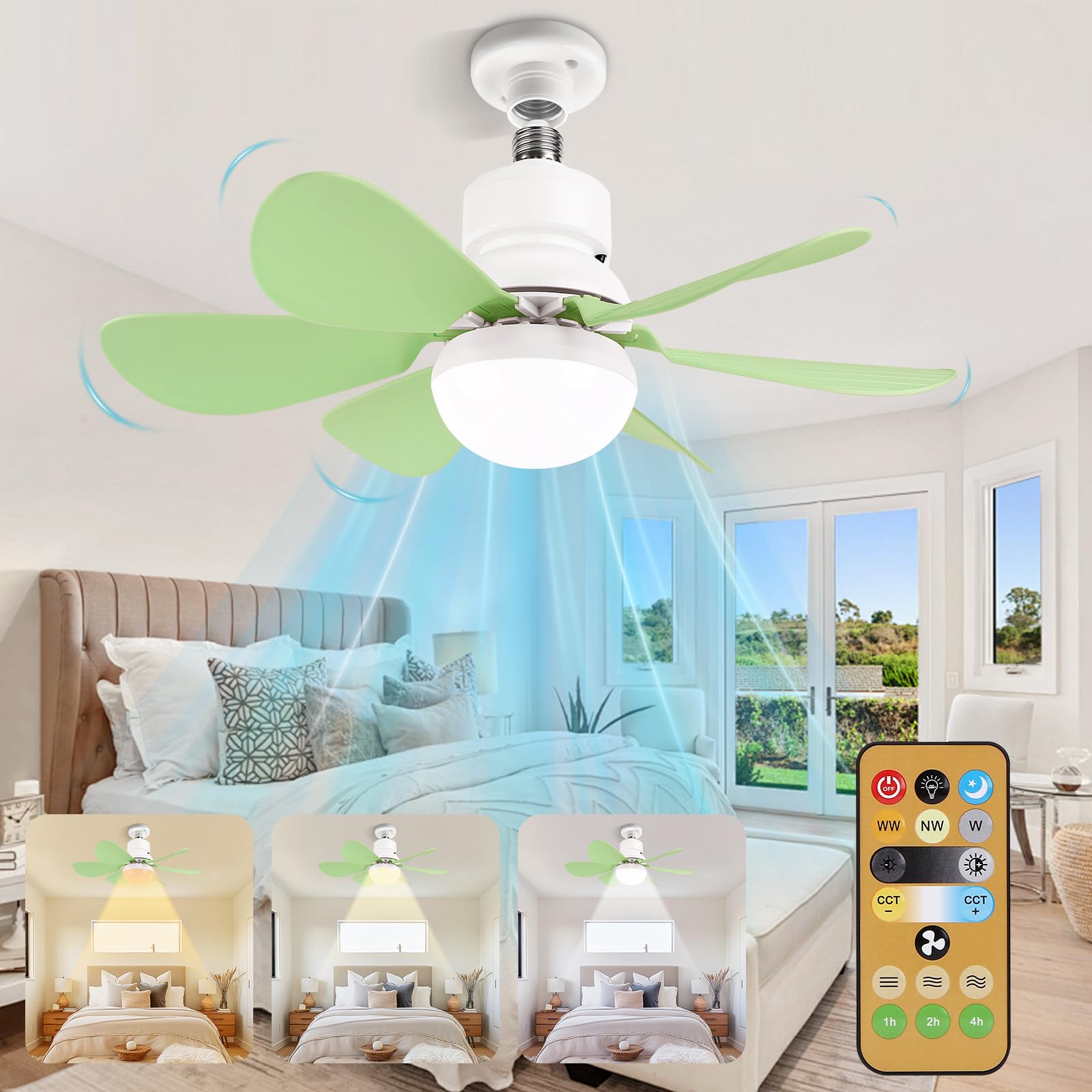 Ceiling Fans with Lights and Remote Control,30w Ceiling Fan Light Dimmable,Quiet Ceiling Fan 6 Blades for Bedroom,Living Room Kitchen 3 Color Temperature,3 Speeds,Timing