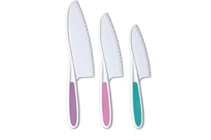 Tovla Jr. Knives for Kids 3-Piece Kitchen Baking Knife Set: Montessori Children's Real Cooking Knives in 3 Sizes & Colors/Firm Grip, Serrated Edges, BPA-Free Kids' Toddler Knives (colors vary)