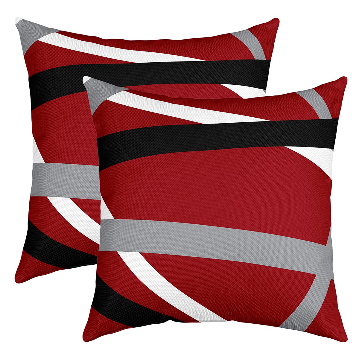 Loussiesd Set of 2 Modern Art Throw Pillow Covers Strip Lines Cushion Case for Home Living Room Decor Reversible Geometric Abstract Luxury Red White Grey Decorative Throw Cushion Case 20x20 Inch