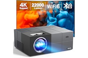 YOWHICK 4K Projector with WiFi 6 and Bluetooth 5.3, 22000L Smart Movie Projector, Outdoor Phone Video Projector with 100" Screen, 50% Zoom/450" Display, Compatible with HDMI/USB/PC/TV /PS5/DVD/Android/iOS
