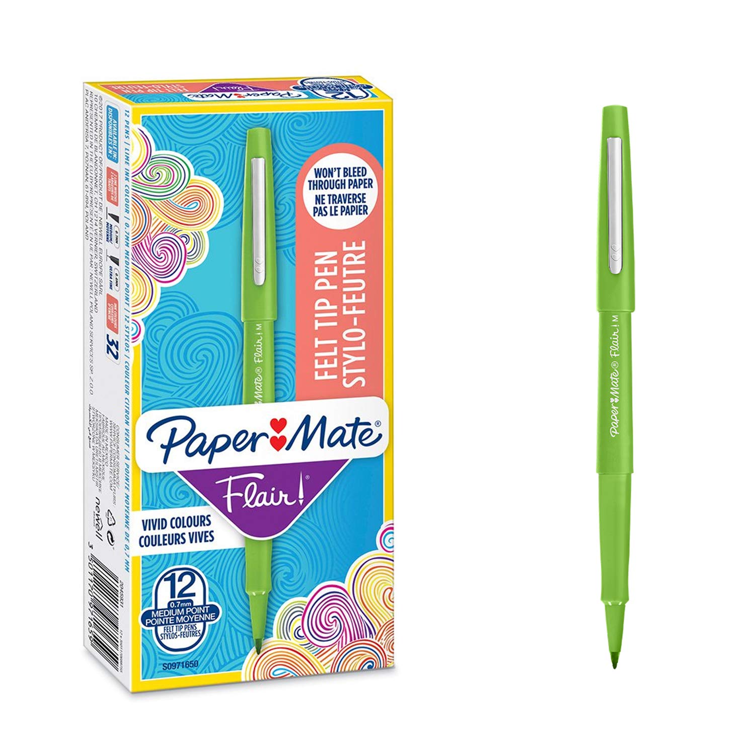 Flair Felt Tip Pens | Medium Point (0.7mm) | Lime | 12 Count