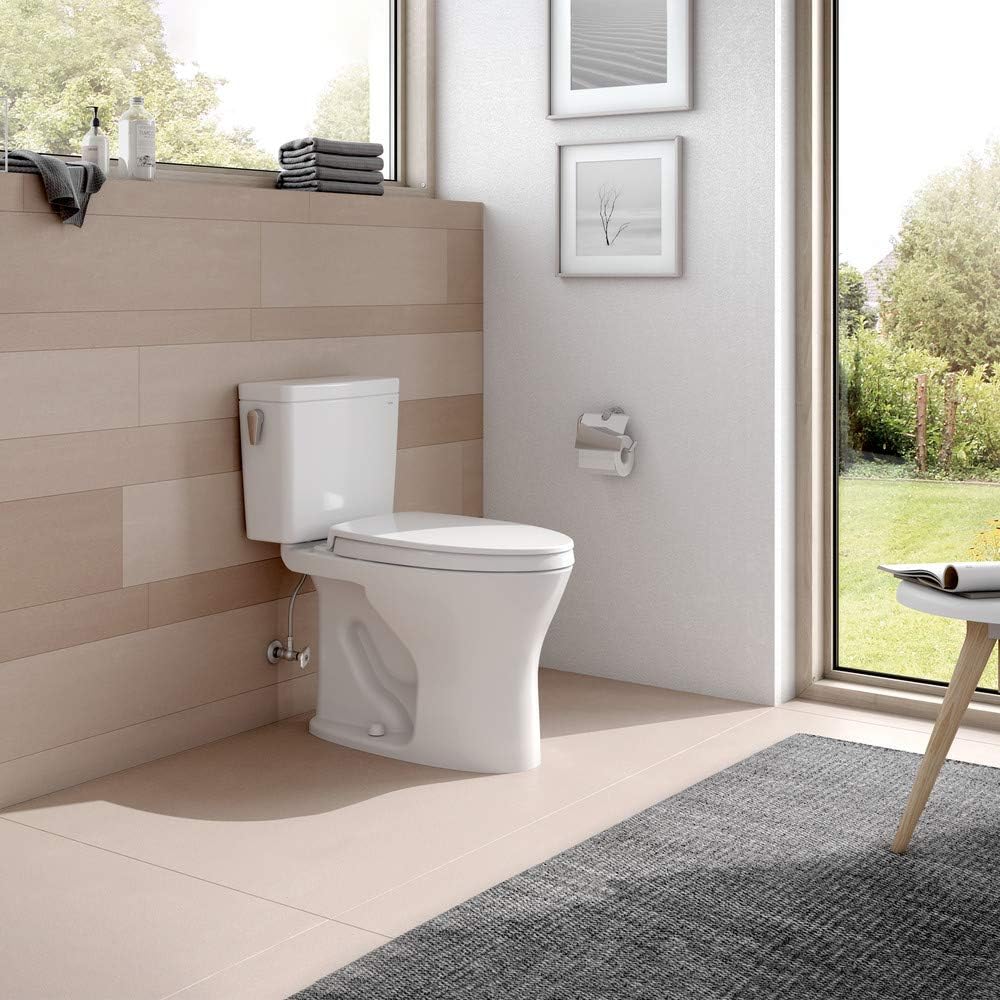 TOTO CST746CEMG#01 Drake Two-Piece Elongated Dual Flush 1.28 and 0.8 GPF DYNAMAX TORNADO FLUSH Toilet with CEFIONTECT, Cotton White - - 