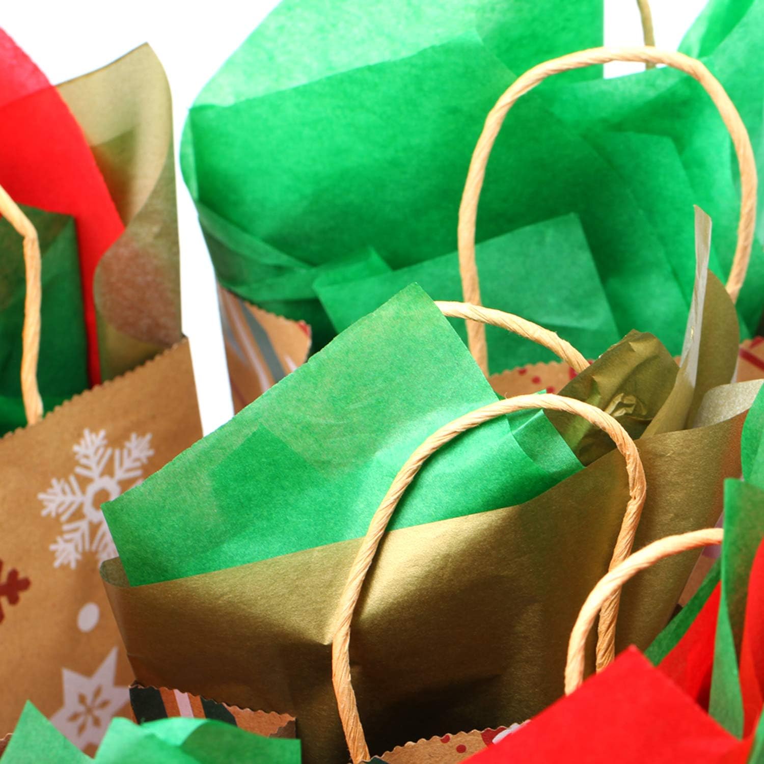 Elcoho 12 Pieces Christmas Kraft Gift Bags Shopping Bags Holiday Party Bag Christmas Gift Paper Bags with 18 Sheets Christmas Tissue Paper for Christmas Decorations: Toys & Games