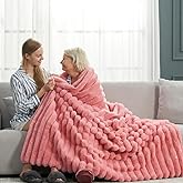 Cozy Bliss Faux Fur Throw Blanket for Couch, Cozy Warm Plush Striped Blanket for Sofa Bedroom Living Room, 60 * 80 Inches Hot Pink