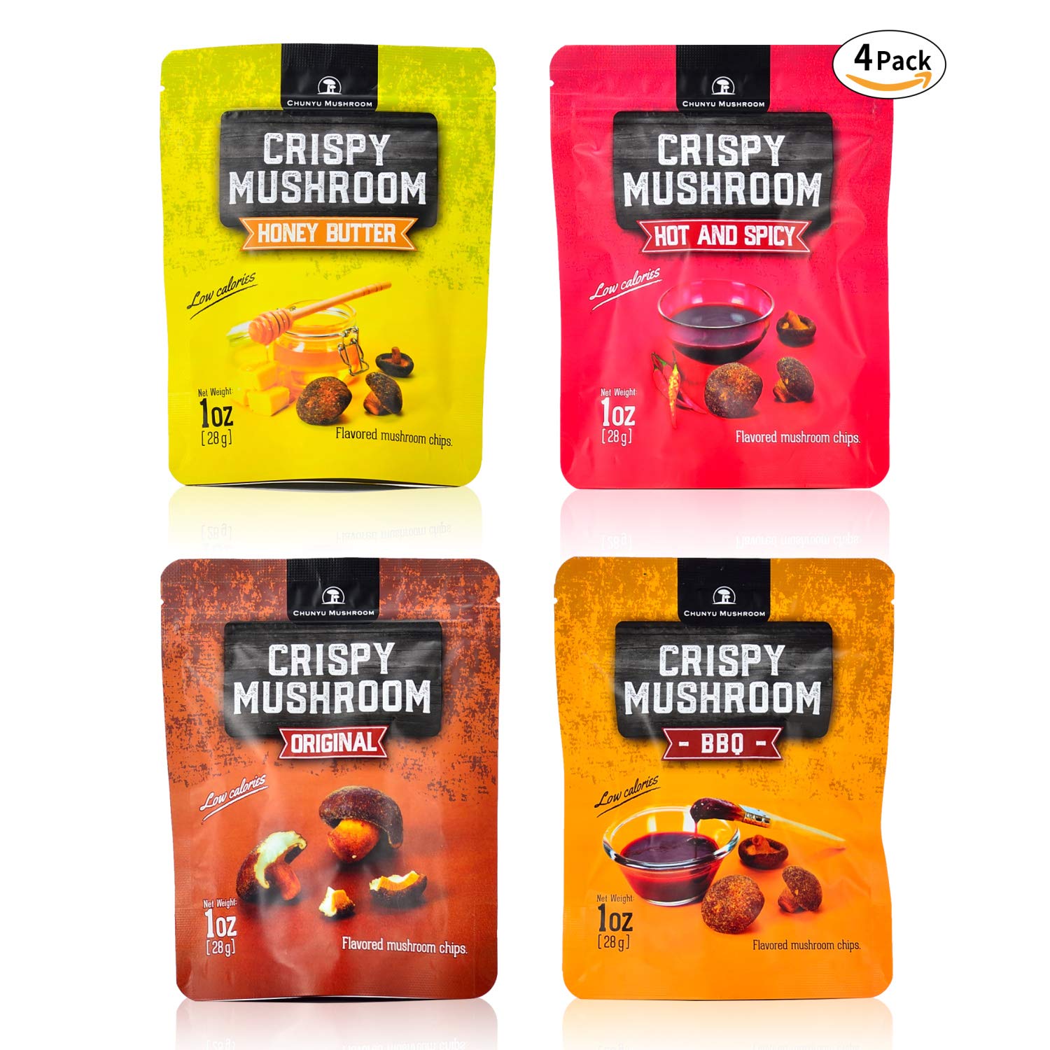 Shiitake mushroom crisps, Crispy Mushroom, Low fat snack 4 Ounce (Pack