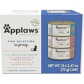Applaws Fish Variety in Gravy Wet Cat Food, 3-Flavor 12-Pack 2.47 oz Cans | 100% Natural, High Quality Protein, Limited Ingredient, Grain Free, No Fillers, No Artificial Additives