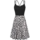 Moyabo Women's V Neck Sleeveless Floral Double Spaghetti Strap Summer Casual Swing Dress with Pockets