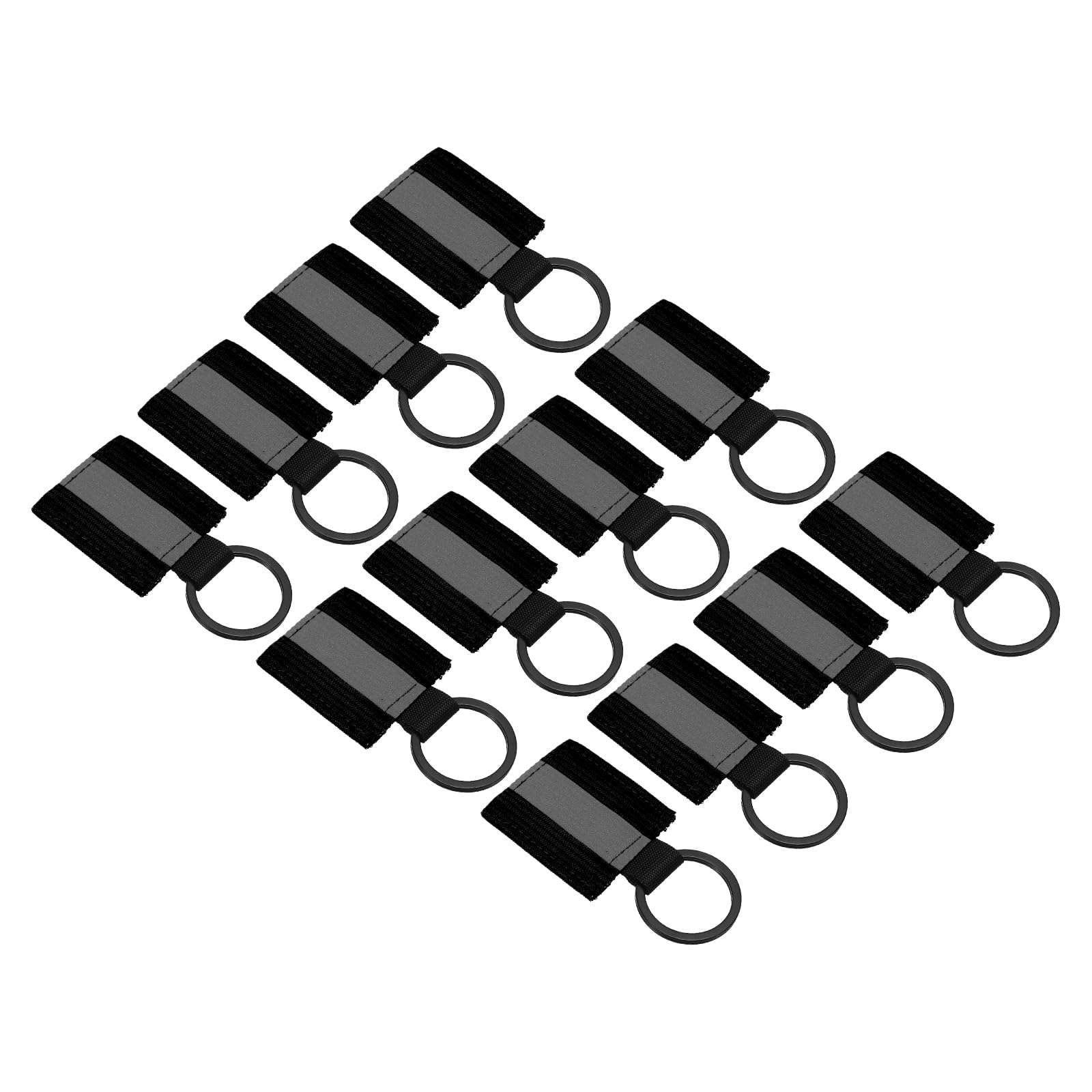 PATIKIL Reflective Keychain Tags, 12 Pack Reflective Zipper Pulls Nylon Keychain High Visibility Reflectors Tags for Backpack Pendant Dog Collar, Black