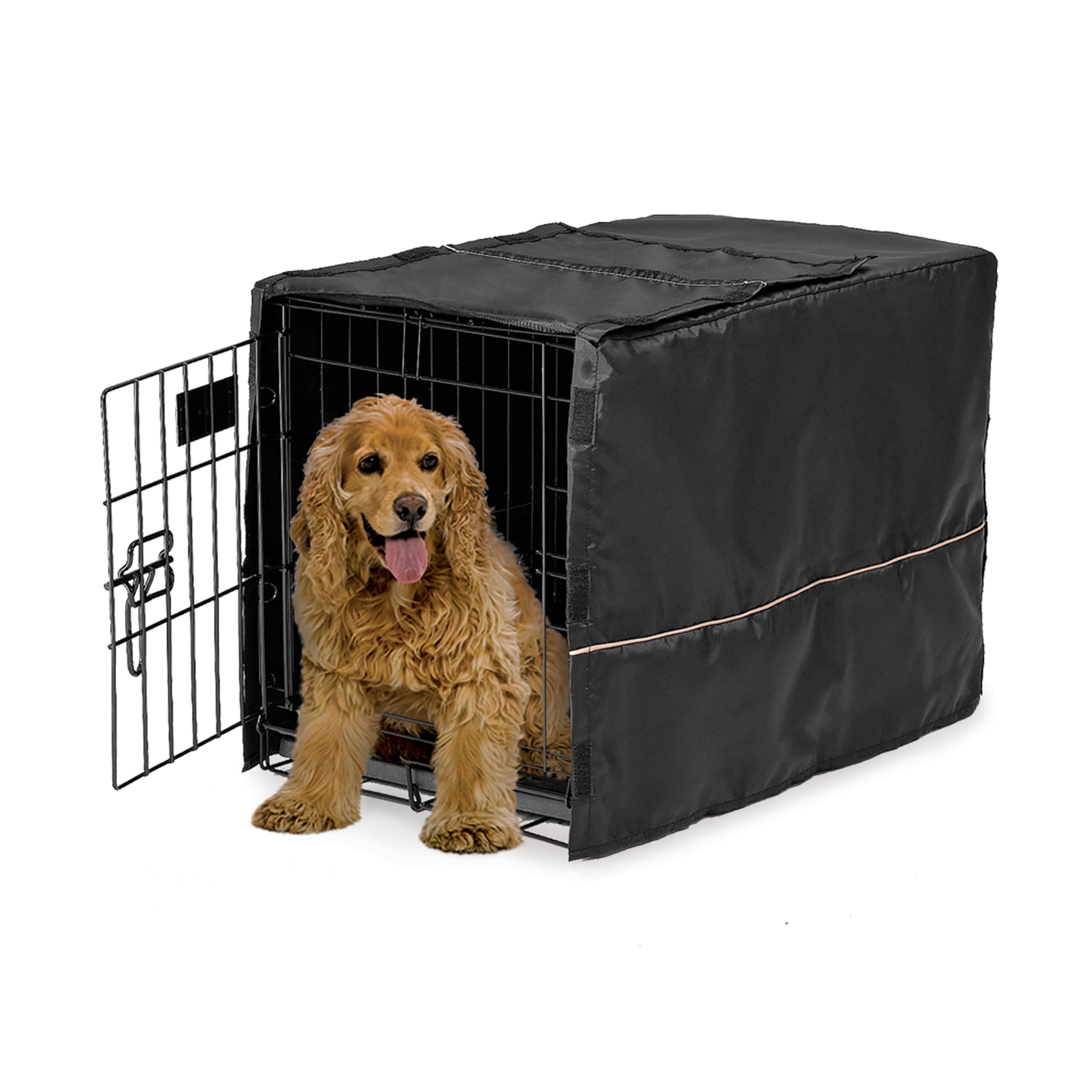 MidWest Homes for Pets Medium Dog Crate Cover, Black Polyester Privacy Kennel Cover Fits Most 76 cm Crates, Machine Washable, Reduces Barking & Chewing — image 1