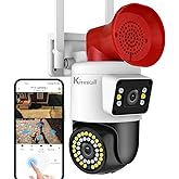 Kinnkall 4MP Dual Lens Outdoor Security Camera with Night Vision & Floodlight, 355° Pan/Tilt Motion Tracking, 2.4GHz WiFi, SD/Cloud Storage, IP66 Waterproof, 2-Way Audio, Works with Mobile Apps & PC