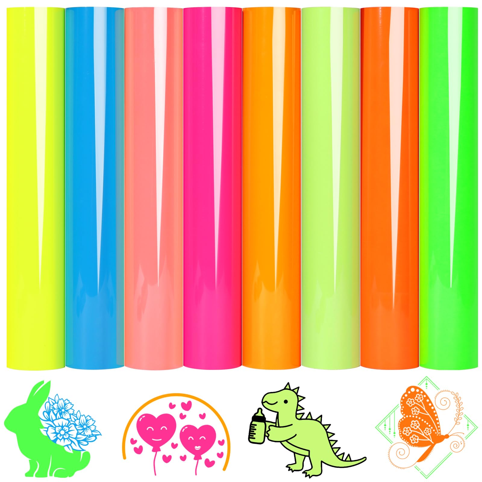Photo 1 of WRAPXPERT Neon HTV Heat Transfer Vinyl 8 Neon Vinyl Assorted Sheets 12x10In Green Neon Iron on Vinyl Neon Pink Heat Press for Tshirts Beautiful Appearance, WX-WPU11-TZ8