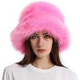 Fuzzy Bucket Hat for Women Winter Fluffy Furry Plush Faux Fur Hats Rainbow Cute Women's Bucket Hats